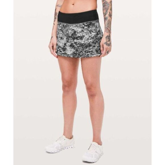 Lululemon Pace Rival Skort 13" Masked Lace Starlight Black / Gray White Size 10 - Picture 1 of 13